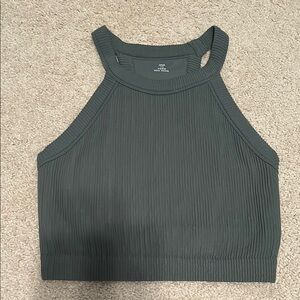 Aerie Ribbed High-Neck Crop Tank Top - Olive Green
